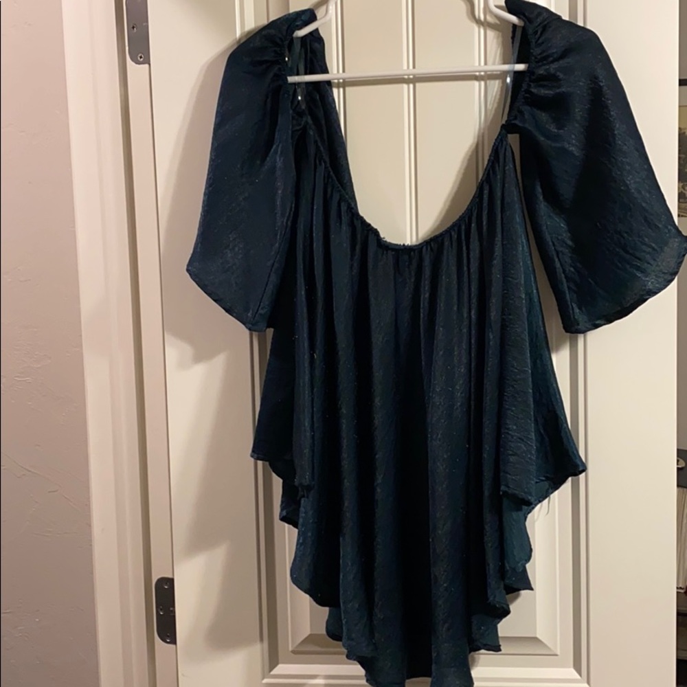Emerald green across the shoulder silk shirt